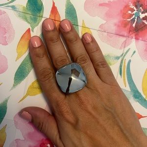 Stainless Steel and Blue Enamel Ring with Rhinestones STUNNING!